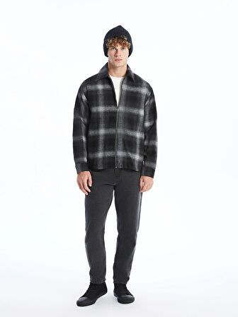 XSIDE Siyah Rahat Kalıp Uzun Kollu Ekose Erkek Oduncu Gömlek Ceket