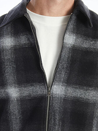 XSIDE Siyah Rahat Kalıp Uzun Kollu Ekose Erkek Oduncu Gömlek Ceket