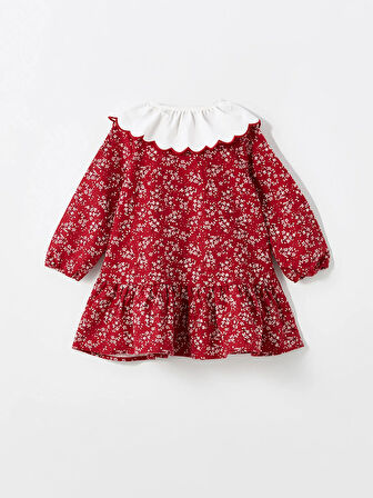 Bebe Yaka Uzun Kollu Çiçekli Kız Çocuk Elbise_W4CR89Z1-LQV86841484054405-6 Yaş