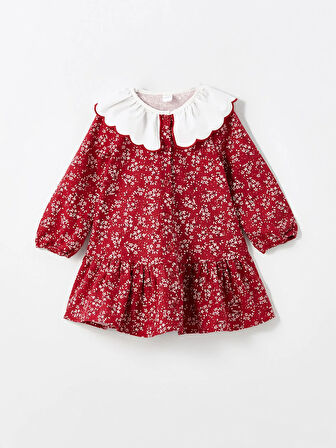 Bebe Yaka Uzun Kollu Çiçekli Kız Çocuk Elbise_W4CR89Z1-LQV86841484054405-6 Yaş