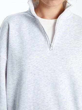 XSIDE Gri Dik Yaka Oversize Kadın Kalın Sweatshirt