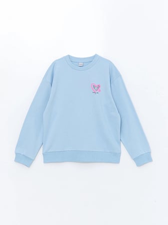 LCW Kids Mavi Bisiklet Yaka Kız Çocuk Kalın Sweatshirt