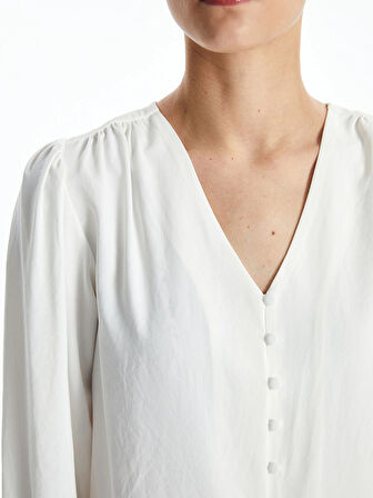 LCW Vision EKRU V Yaka Kadın Bluz