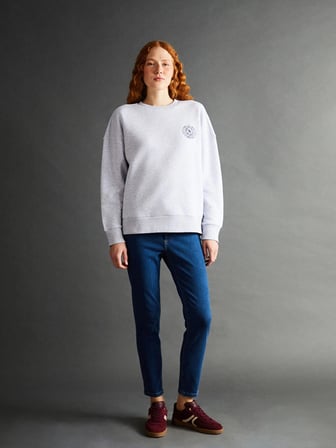 LCW Vision Gri Bisiklet Yaka Nakışlı Oversize Kadın Kalın Sweatshirt