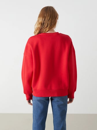 Bisiklet Yaka Baskılı Oversize Kadın Kalın Sweatshirt