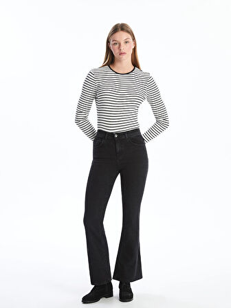 LCW Vision Siyah Bisiklet Yaka Çizgili Kadın Body