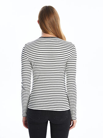 LCW Vision Siyah Bisiklet Yaka Çizgili Kadın Body