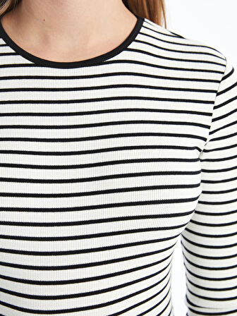 LCW Vision Siyah Bisiklet Yaka Çizgili Kadın Body