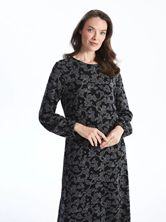 LCW Grace SİYAH Bisiklet Yaka Desenli Kadın Elbise