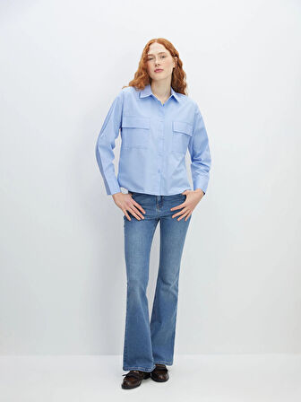 LCW Vision MAVİ Poplin Kadın Gömlek