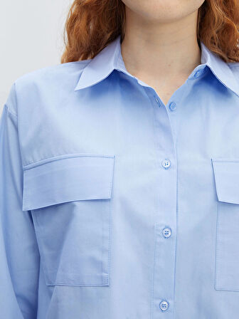LCW Vision MAVİ Poplin Kadın Gömlek