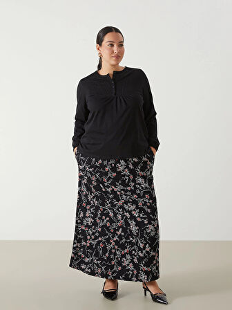 LCW Grace SİYAH Beli Lastikli Çiçekli Kadın Etek