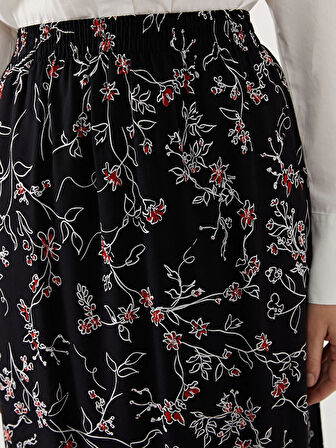 LCW Grace SİYAH Beli Lastikli Çiçekli Kadın Etek