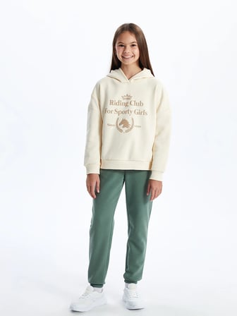 LCW Kids Bej Kapüşonlu Kız Çocuk Kalın Sweatshirt