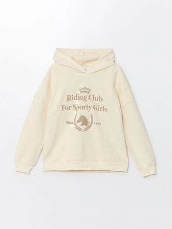 LCW Kids Bej Kapüşonlu Kız Çocuk Kalın Sweatshirt