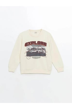 LCW KidsBej Bisiklet Yaka Erkek Çocuk Kalın Sweatshirt