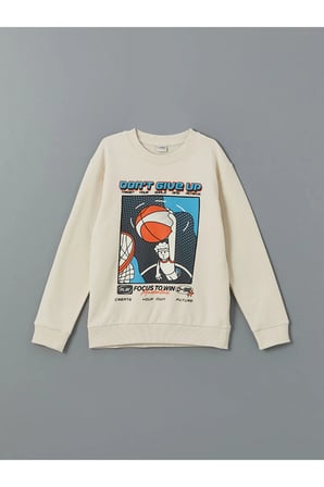 LCW Kids Bej Bisiklet Yaka Erkek Çocuk Sweatshirt