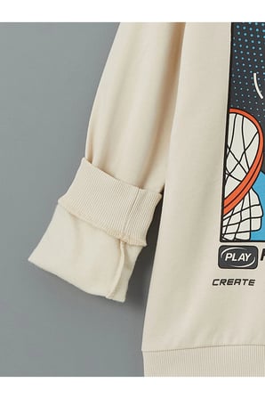 LCW Kids Bej Bisiklet Yaka Erkek Çocuk Sweatshirt