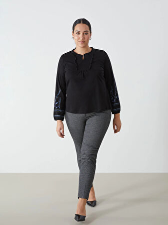 LCW Grace ANTRASİT Beli Lastikli Kazayağı Desenli Kadın Pantolon