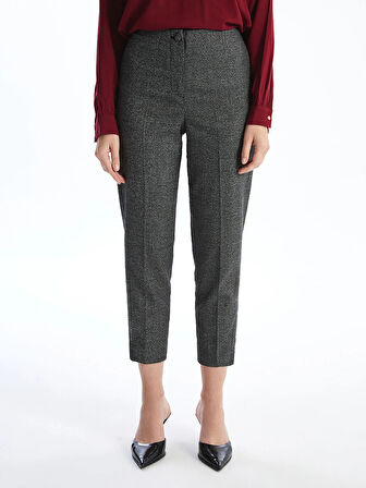 LCW Grace ANTRASİT Beli Lastikli Kazayağı Desenli Kadın Pantolon
