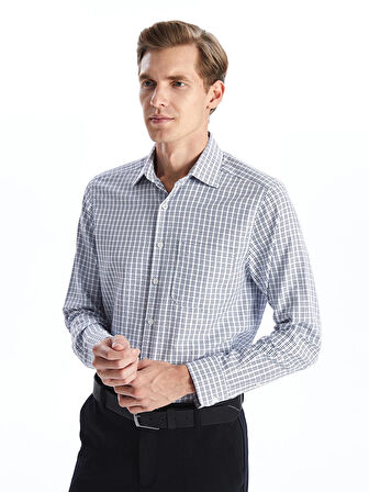 LCWAIKIKI Formal Bej Regular Fit Uzun Kollu Ekose Gabardin Erkek Gömlek