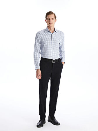 LCWAIKIKI Formal Bej Regular Fit Uzun Kollu Ekose Gabardin Erkek Gömlek