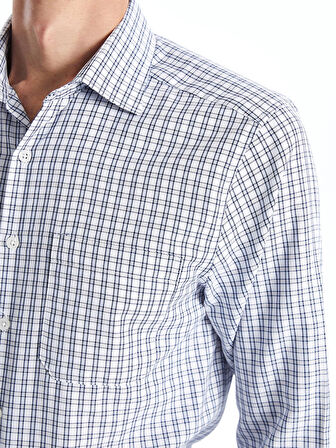 LCWAIKIKI Formal Bej Regular Fit Uzun Kollu Ekose Gabardin Erkek Gömlek