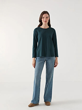 LCW Grace Yeşil Bisiklet Yaka Nakışlı Kadın Bluz