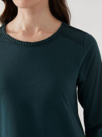 LCW Grace Yeşil Bisiklet Yaka Nakışlı Kadın Bluz