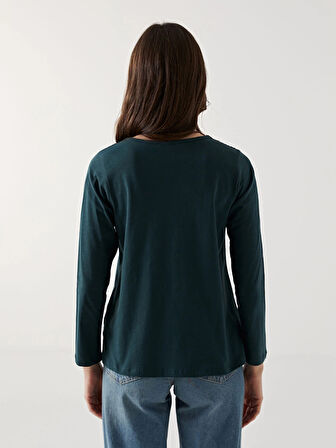LCW Grace Yeşil Bisiklet Yaka Nakışlı Kadın Bluz