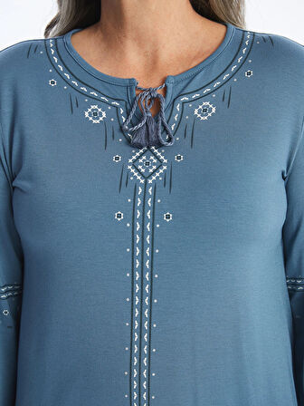 LCW Grace İNDİGO Bağlamalı Yaka Desenli Kadın Bluz