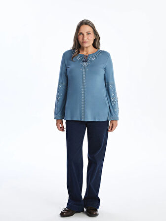 LCW Grace İNDİGO Bağlamalı Yaka Desenli Kadın Bluz