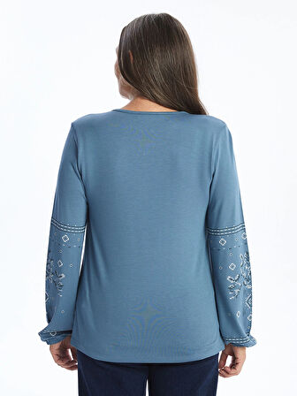 LCW Grace İNDİGO Bağlamalı Yaka Desenli Kadın Bluz