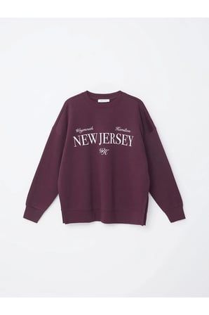 LCW Vision Mürdüm Bisiklet Yaka Baskılı Oversize Kadın Kalın Sweatshirt