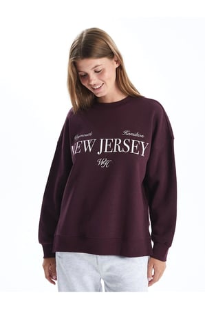 LCW Vision Mürdüm Bisiklet Yaka Baskılı Oversize Kadın Kalın Sweatshirt