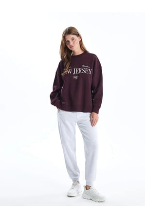 LCW Vision Mürdüm Bisiklet Yaka Baskılı Oversize Kadın Kalın Sweatshirt