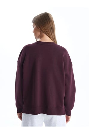 LCW Vision Mürdüm Bisiklet Yaka Baskılı Oversize Kadın Kalın Sweatshirt