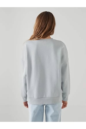 LCW Vision Gri Boston Baskılı Oversize Kadın Kalın Sweatshirt