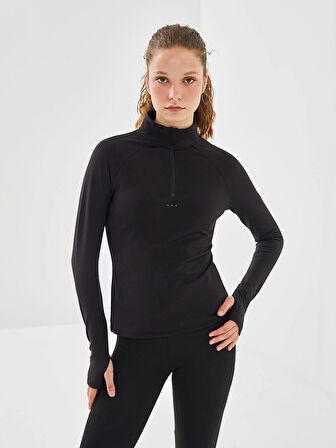 XSIDE ACTIVE SİYAH Dik Yaka Reflektör Baskılı Kadın Spor Tişört