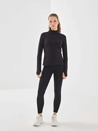 XSIDE ACTIVE SİYAH Dik Yaka Reflektör Baskılı Kadın Spor Tişört