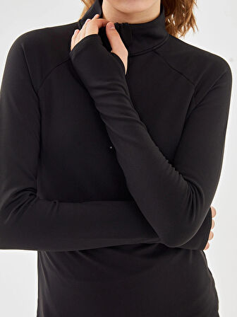 XSIDE ACTIVE SİYAH Dik Yaka Reflektör Baskılı Kadın Spor Tişört