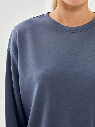 XSIDE ACTIVE İndigo Bisiklet Yaka Oversize Kadın Sweatshirt