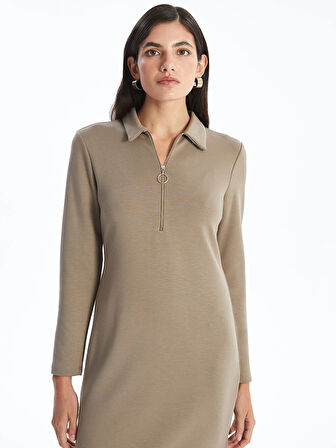 LCWAIKIKI Classic Kahverengi Gömlek Yaka Kadın Elbise