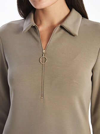 LCWAIKIKI Classic Kahverengi Gömlek Yaka Kadın Elbise