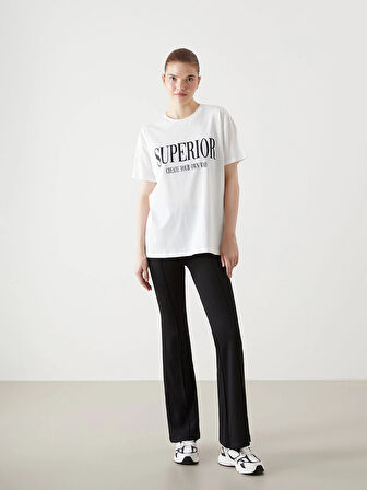 XSIDE ACTIVE Beyaz Bisiklet Yaka Baskılı Kadın Spor Tişört