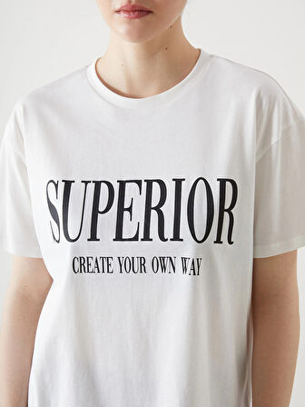 XSIDE ACTIVE Beyaz Bisiklet Yaka Baskılı Kadın Spor Tişört