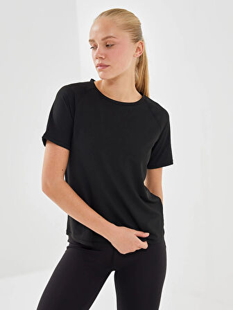 XSIDE ACTIVE Siyah Bisiklet Yaka Reflektör Baskılı Kadın Spor Tişört