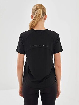 XSIDE ACTIVE Siyah Bisiklet Yaka Reflektör Baskılı Kadın Spor Tişört