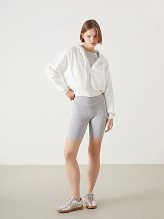 XSIDE ACTIVE Beyaz Kapüşonlu Oversize Crop Kadın Kalın Fermuarlı Sweatshirt