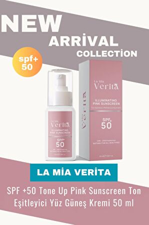 la mia verita Leke Karşıtı ve Cilt Tonu Eşitleyici Pembe Yüz Güneş Koruyucu Krem SPF 50, 50 ml